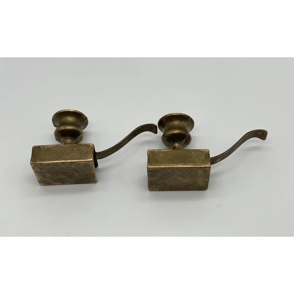 Vintage Pair Solid Brass Chamberstick Candle Holders w Matchbox Storage & Handle